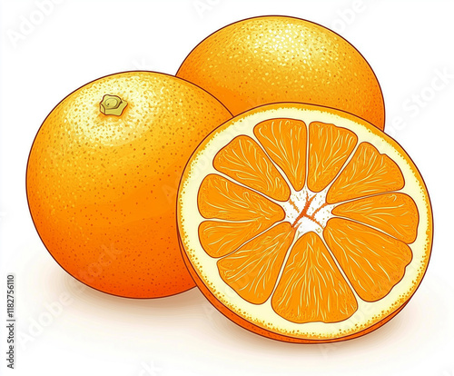 Vector illustration of whole and sliced oranges