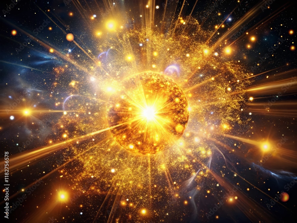 Naklejka premium Cosmic Explosion: Golden Stardust in Deep Space - Night Photography
