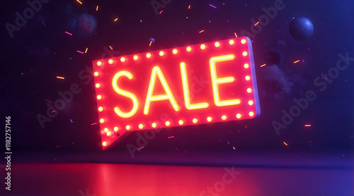 Neon Sale Sign with Vibrant Lights Highlighting Shopping Promotions photo