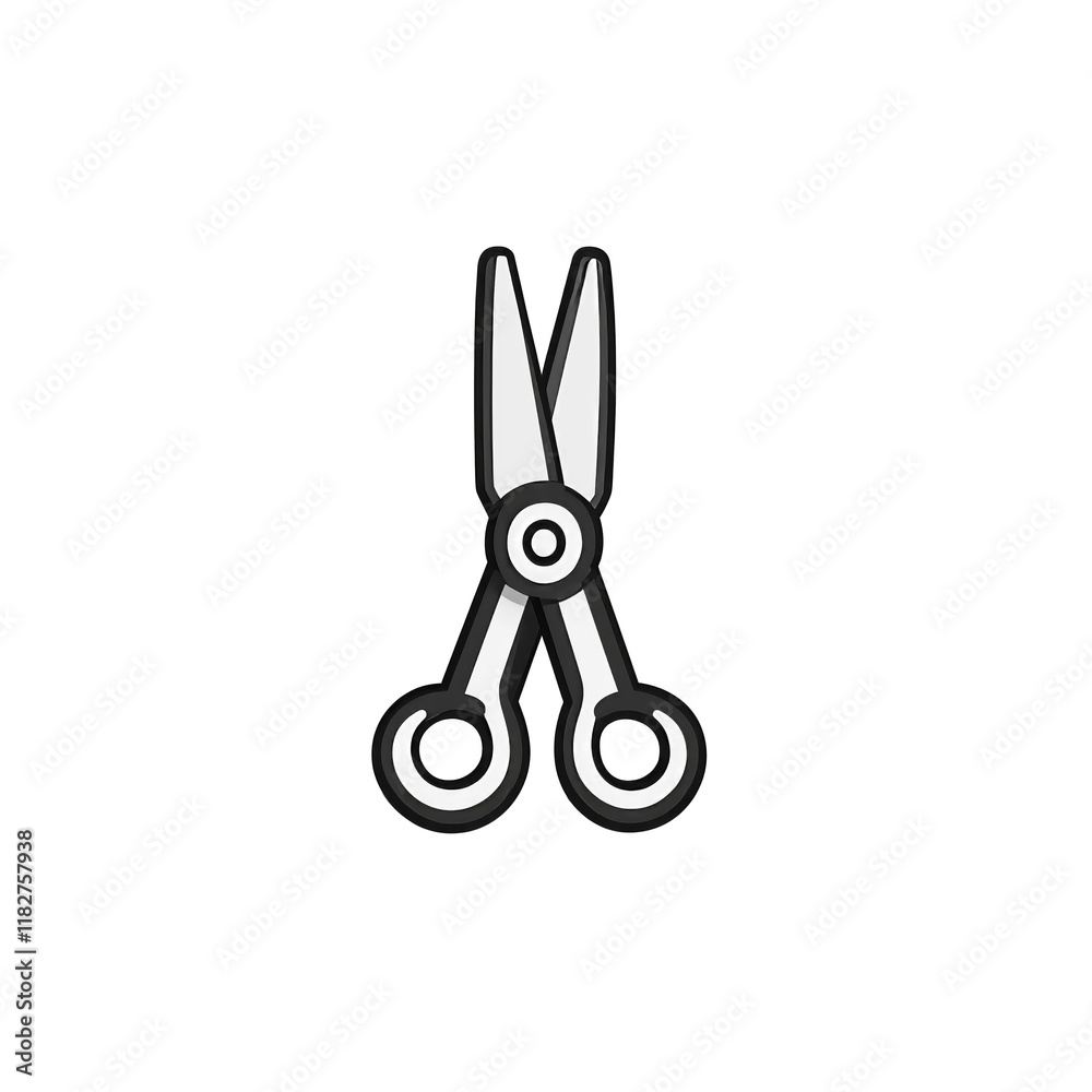 PNG cut out isolated background. A flat-style, black-and-white illustration of scissors with sharp blades and rounded handles. PNG cut out isolated background. A flat-style, black-and-white illustration of scissors with sharp blades and rounded handles.