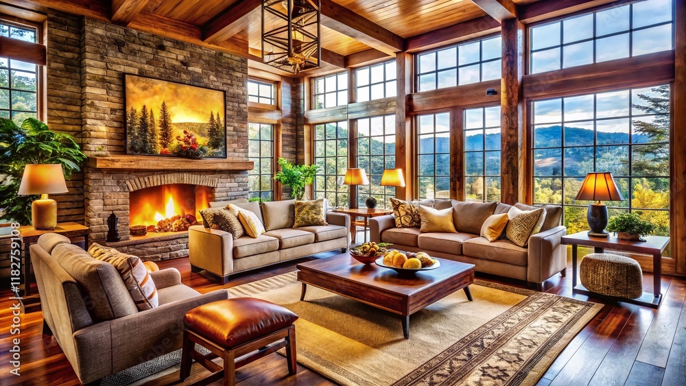 Cozy Modern Rustic Living Room: Warm & Inviting Wide Angle Interior Design Cozy Modern Rustic Living Room: Warm & Inviting Wide Angle Interior Design