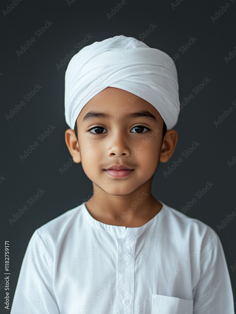 a handsome young Indonesian boy wearing a long white Muslim dress with various expressions and a traditional head covering on his head, mockup style a handsome young Indonesian boy wearing a long white Muslim dress with various expressions and a traditional head covering on his head, mockup style