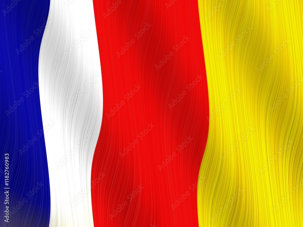 Abstract wavy flag-inspired background in blue, white, red, and yellow. Abstract wavy flag-inspired background in blue, white, red, and yellow.