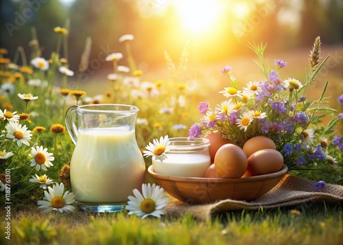 Creamy Dairy & Fresh Eggs: Double Exposure Stock Photo photo