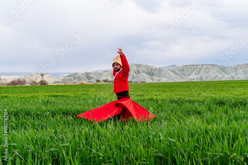 sufi whirling (Turkish: Semazen) is a form of Sama or physically active meditation which originated among Sufis. photo