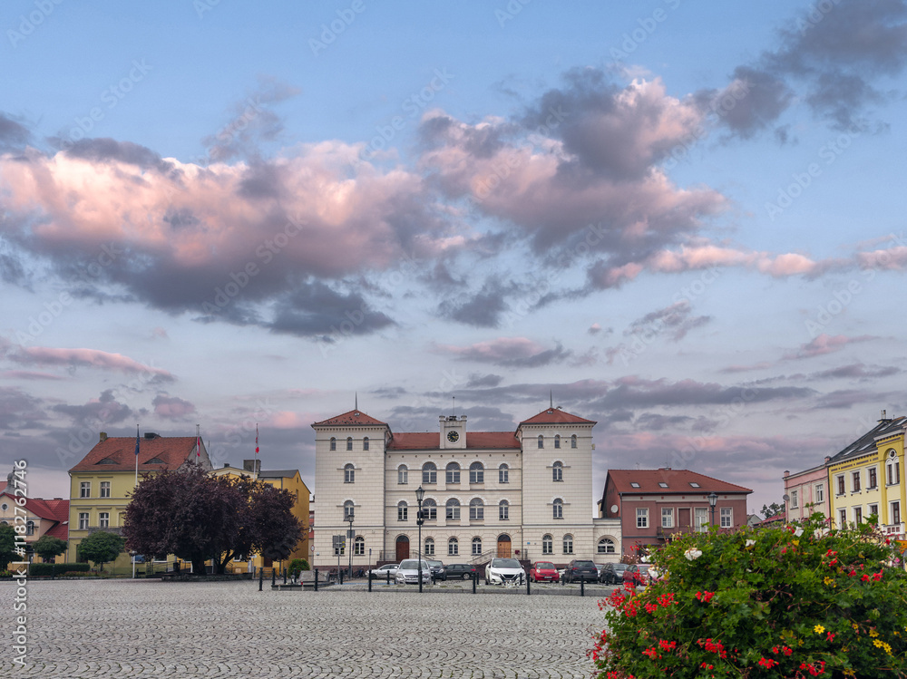 Town Square and Town Hall in Śrem (Rynek Miejski w Śremie). Wielkopolska, Poland
