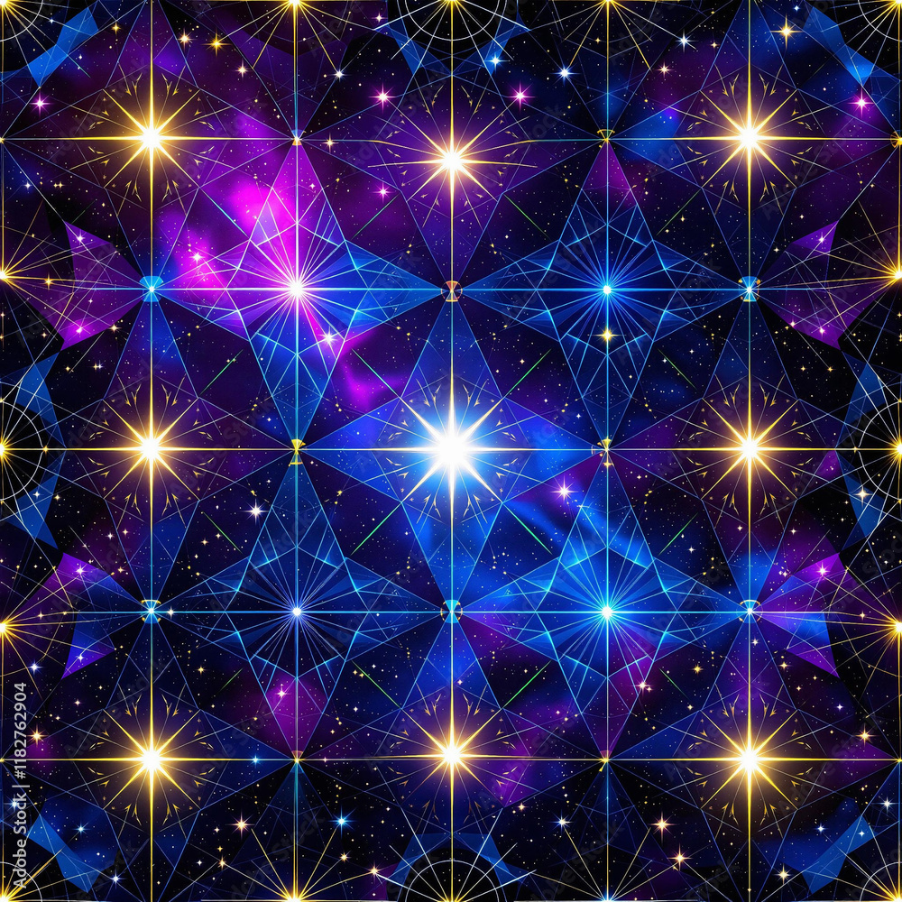 Fototapeta premium Abstract Geometric Patterns with Cosmic Themes and Gradient Galaxy Colors