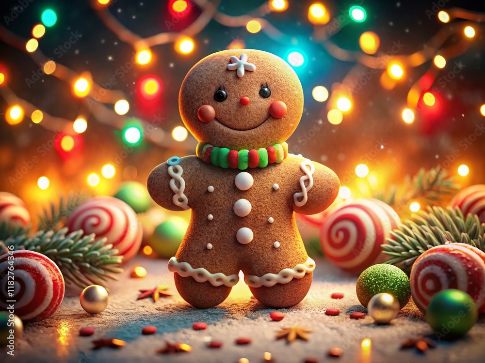 custom made wallpaper toronto digitalCute Gingerbread Man Christmas Night Illustration, Festive Holiday Baking, Winter Treats