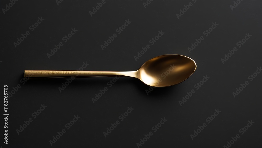 Golden spoon on black minimalist composition Golden spoon on black minimalist composition