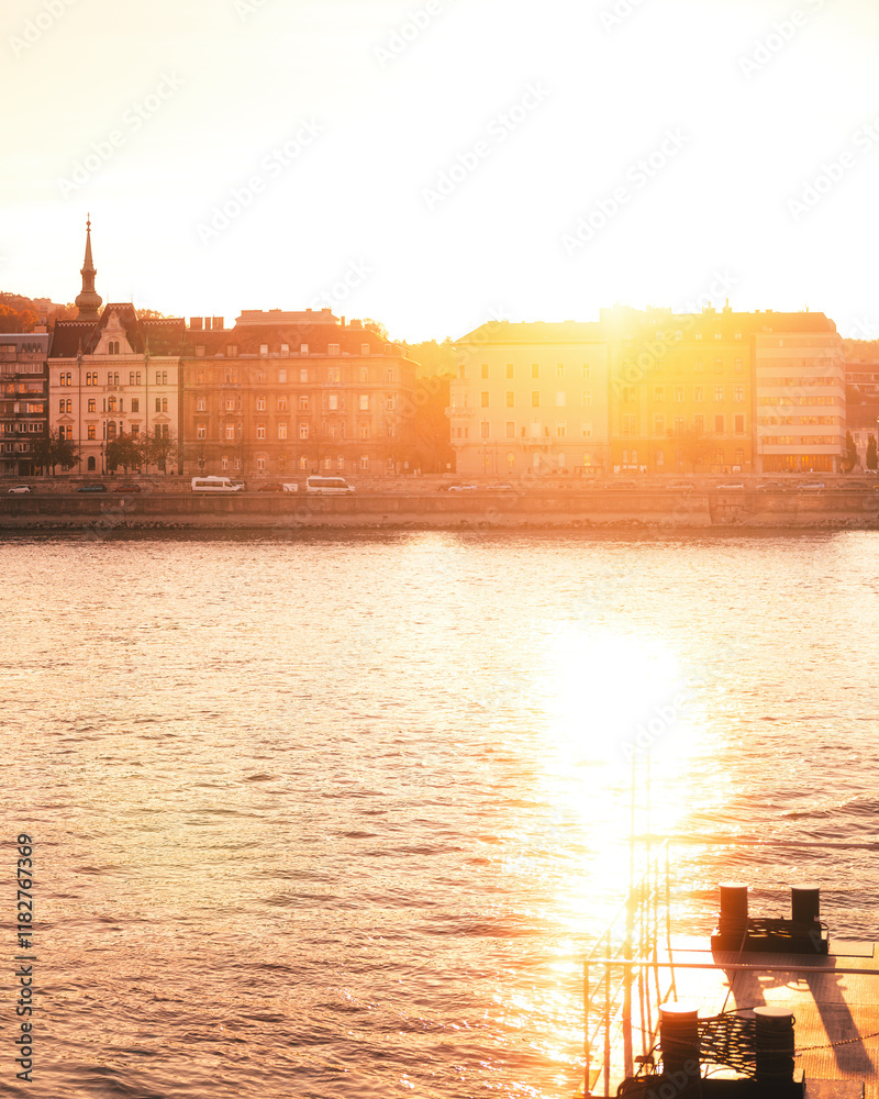 Houses in Budapest city in sunset