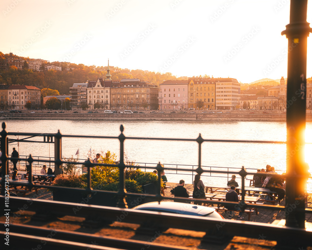 Houses in Budapest city in sunset