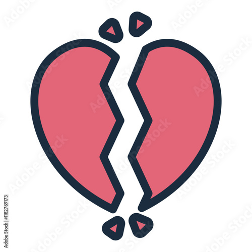 Broken heart filled line icon symbolizing sadness and relationship loss