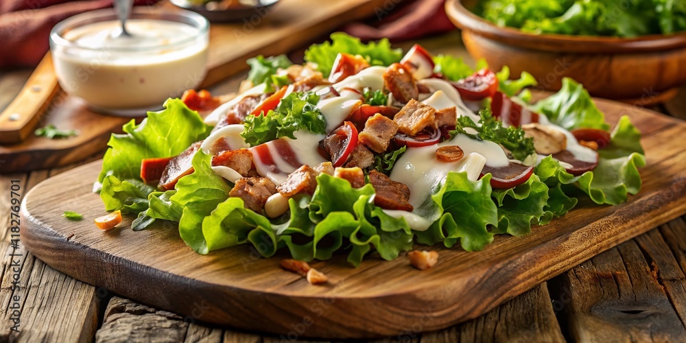 Delicious Bacon Salad with Crispy Lettuce and Creamy Dressing - Stock Photo Delicious Bacon Salad with Crispy Lettuce and Creamy Dressing - Stock Photo