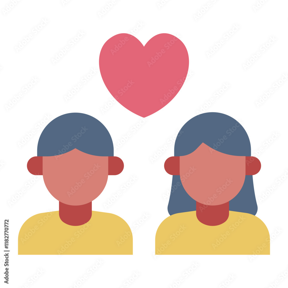 Couple dating flat icon representing romantic outings and relationships Couple dating flat icon representing romantic outings and relationships