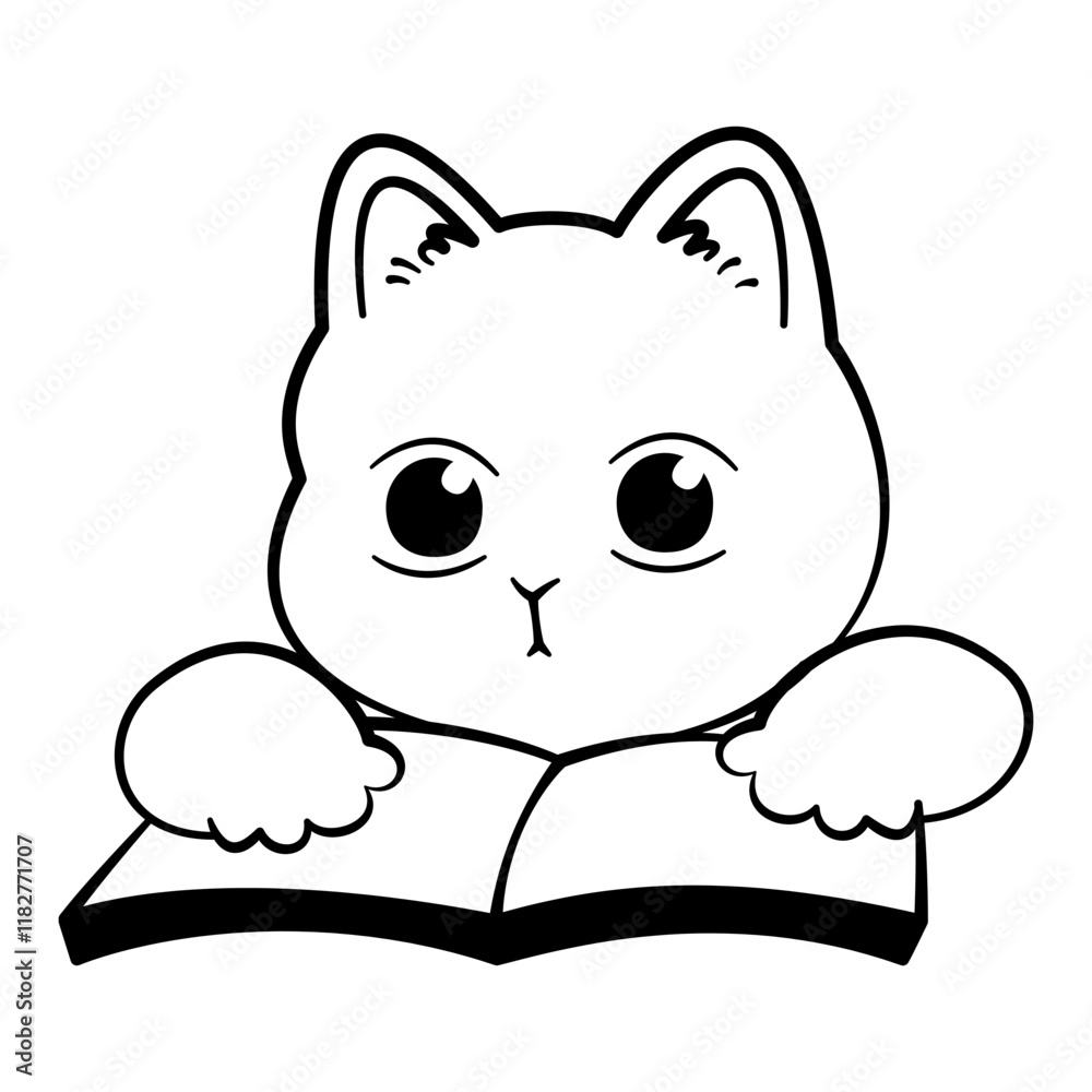 Fototapeta premium Cat icon studying. Innocent kitten is studying