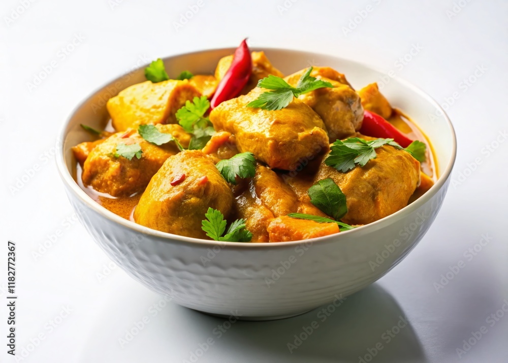 Delicious Fresh Chicken Curry in a White Bowl - Minimalist Food Photography Delicious Fresh Chicken Curry in a White Bowl - Minimalist Food Photography