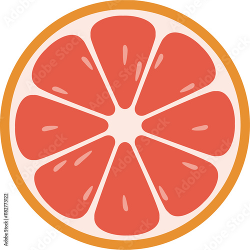 Fresh grapefruit slice in a flat cartoon style. Vibrant vector illustration of a juicy citrus fruit with a simple and clean design. Perfect for healthy lifestyle projects, food icons.