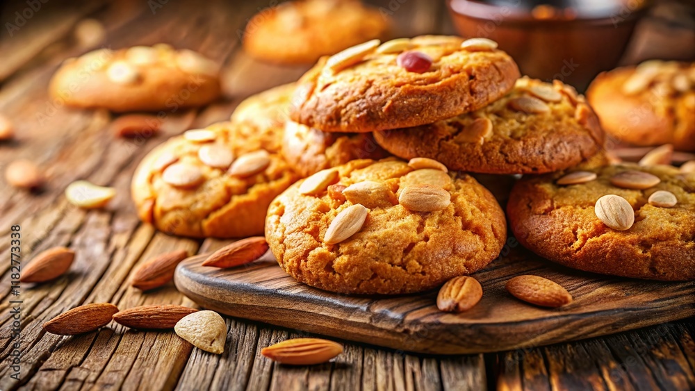 Delicious Homemade Almond Cookies with Soft Bokeh Background Delicious Homemade Almond Cookies with Soft Bokeh Background