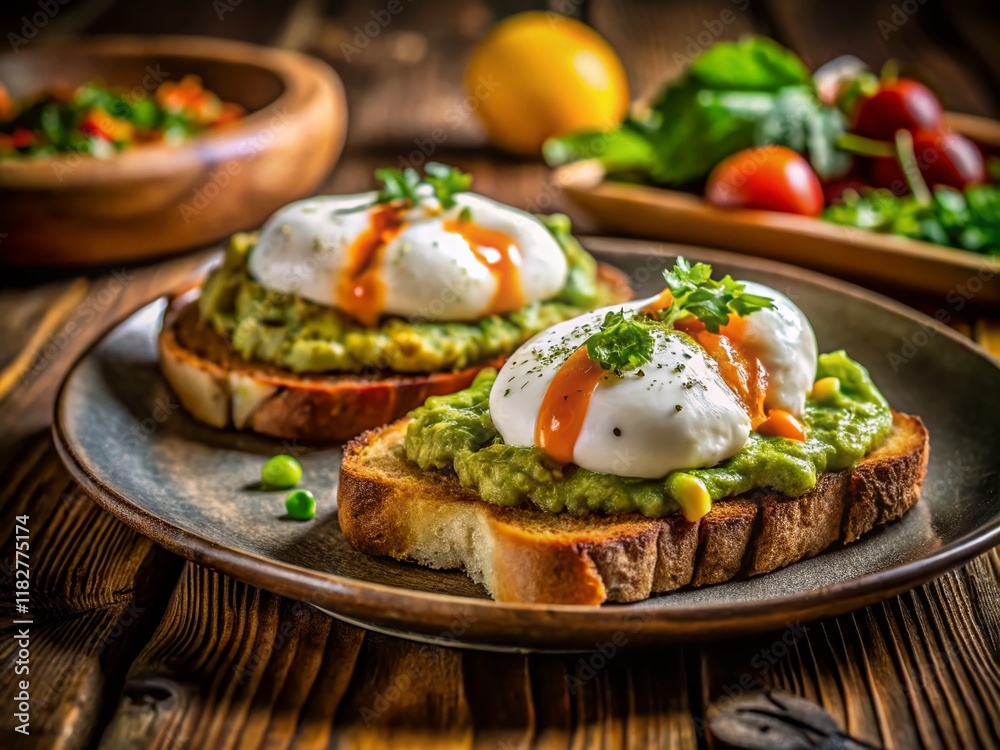 Delicious Low-Light Brunch: Guacamole Toast & Poached Eggs Delicious Low-Light Brunch: Guacamole Toast & Poached Eggs