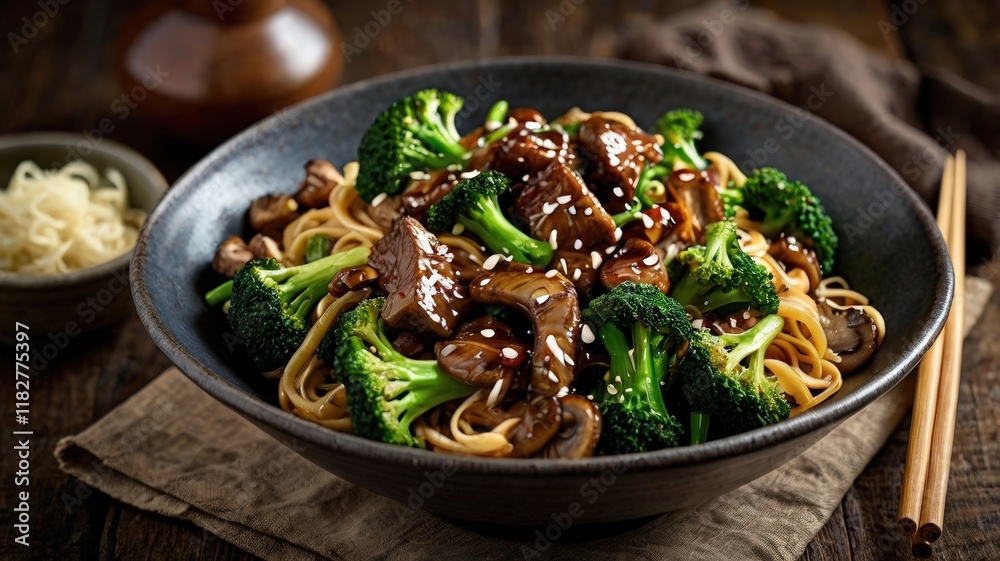 Beef Teriyaki Stir Fry with Noodles, Mushrooms, and Broccoli Beef Teriyaki Stir Fry with Noodles, Mushrooms, and Broccoli