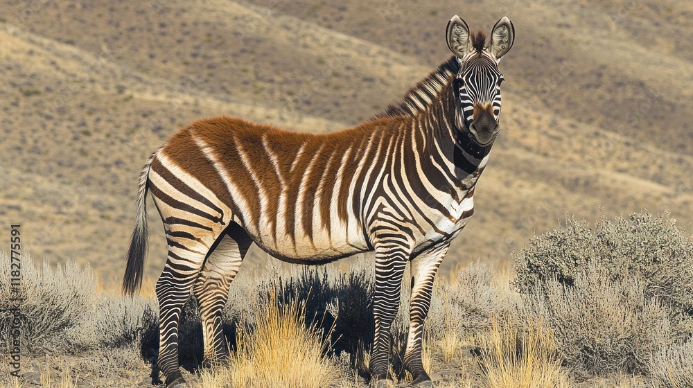 Obraz premium Zebra, arid hills, wildlife, standing, grassland, habitat, conservation, nature, photography, Africa