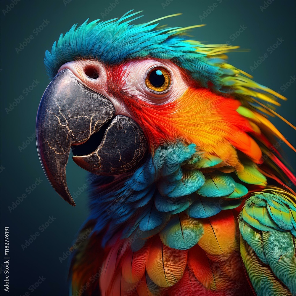 Fototapeta premium tête de perroquet mignon plein de couleurs et de peintures en ia