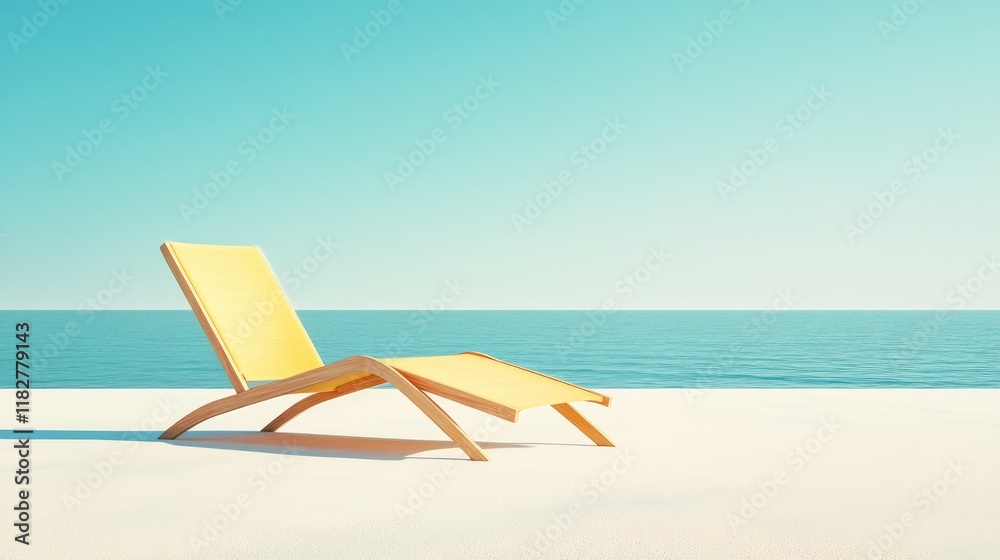 A lounge chair in soft pastel yellow, set against a gradient blue sky background for a cheerful, airy look A lounge chair in soft pastel yellow, set against a gradient blue sky background for a cheerful, airy look