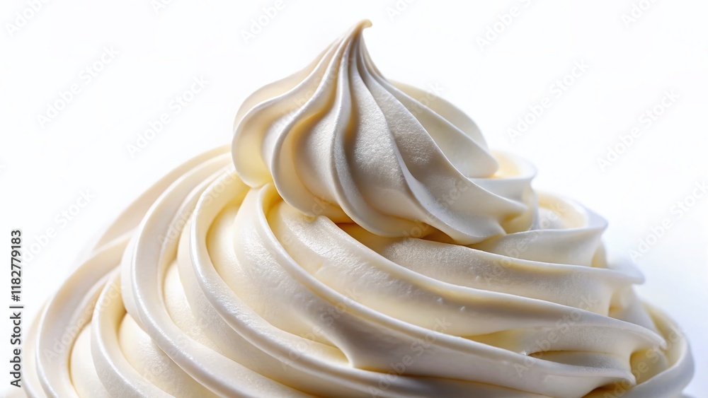 Delicious Whipped Cream Swirl, Isolated Close-up on White Background - Perfect for Food Photography & Dessert Recipes Delicious Whipped Cream Swirl, Isolated Close-up on White Background - Perfect for Food Photography & Dessert Recipes
