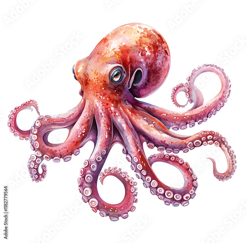 an octopus in red ink on a white background photo