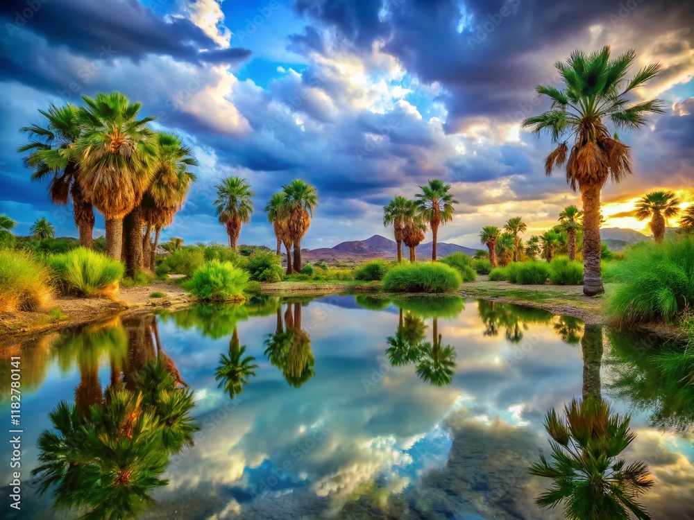 Desert Oasis Reflection: Cloudy Sky After Rain - Bokeh Photography Desert Oasis Reflection: Cloudy Sky After Rain - Bokeh Photography