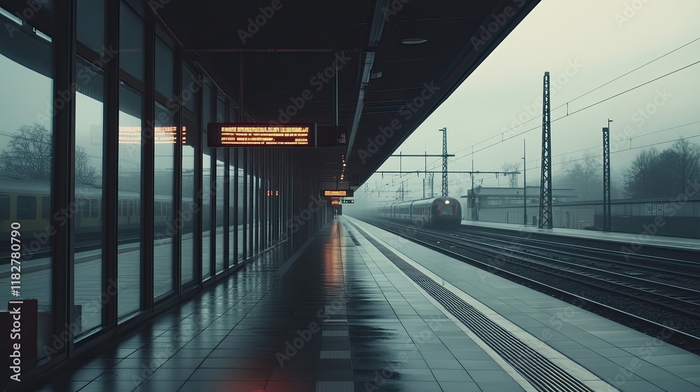 Fototapeta premium An empty billboard beside a modern train station, sleek and minimalistic.
