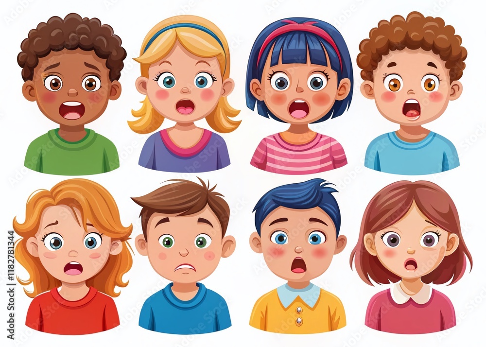 Diverse Children's Emotions: Joy, Sadness, Anger, Fear, Surprise - Colorful Vector Illustrations for Kids Diverse Children's Emotions: Joy, Sadness, Anger, Fear, Surprise - Colorful Vector Illustrations for Kids