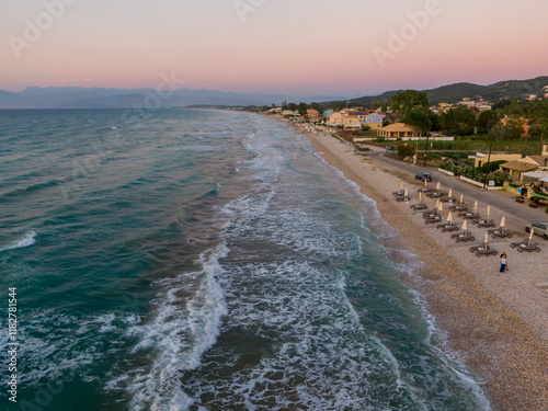 stormy sea in Acharavi, small resrt in Corfu island, Greece  photo