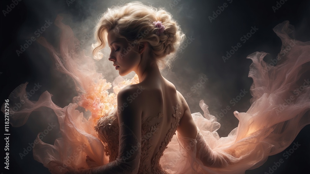 Hyperrealistic fractal female body with dramatic dreamy lighting