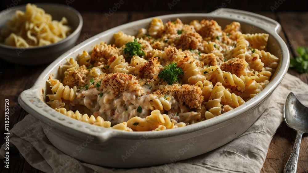 Golden-Baked Tuna Mornay Casserole with Fusilli Pasta Golden-Baked Tuna Mornay Casserole with Fusilli Pasta