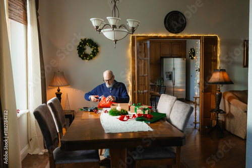 A man unpacks gifts photo