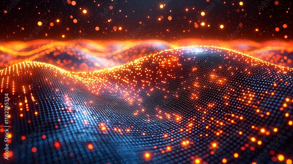 Fototapeta premium Abstract glowing wave particles background.