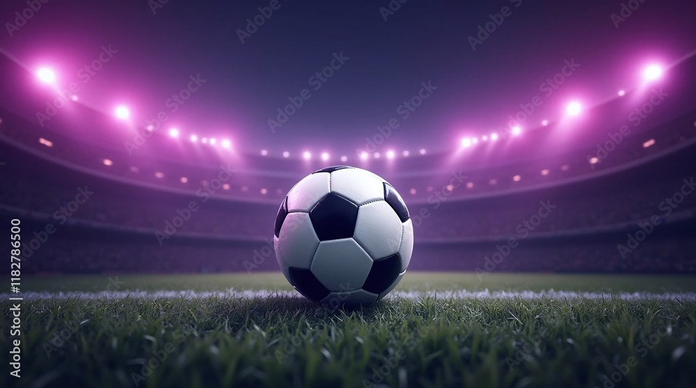 Obraz premium Soccer Ball on Illuminated Stadium Field