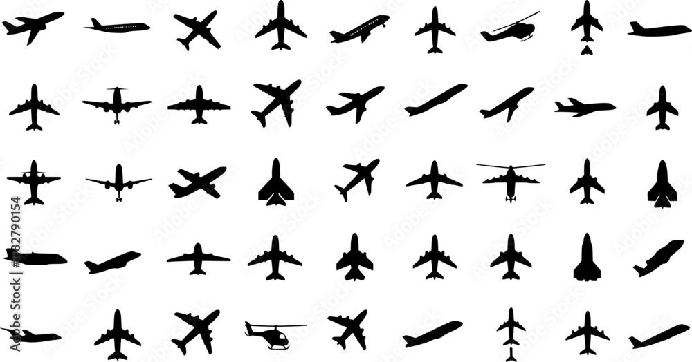 Naklejka premium Aircraft icon vector set. airplane illustration sign collection. plane symbol or logo. vector set