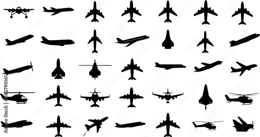 Naklejka premium Aircraft icon vector set. airplane illustration sign collection. plane symbol or logo. vector set