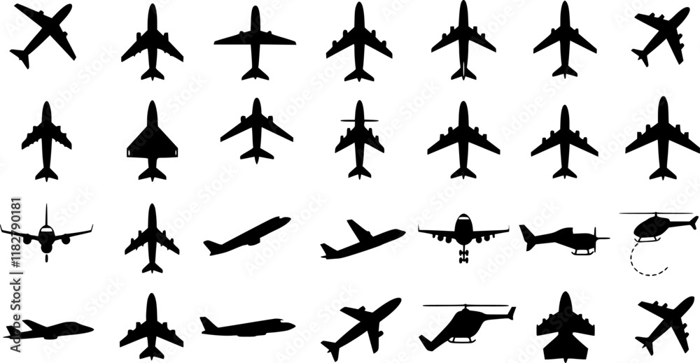 Naklejka premium Aircraft icon vector set. airplane illustration sign collection. plane symbol or logo. vector set