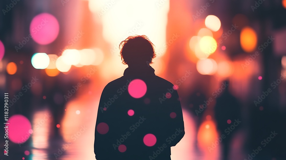 Solitary Figure in a City of Lights Solitary Figure in a City of Lights