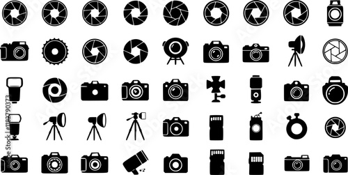 Foto camera icon vector set. Photo illustration sign. Photo studio symbol. Photo session logo. Focus mark.