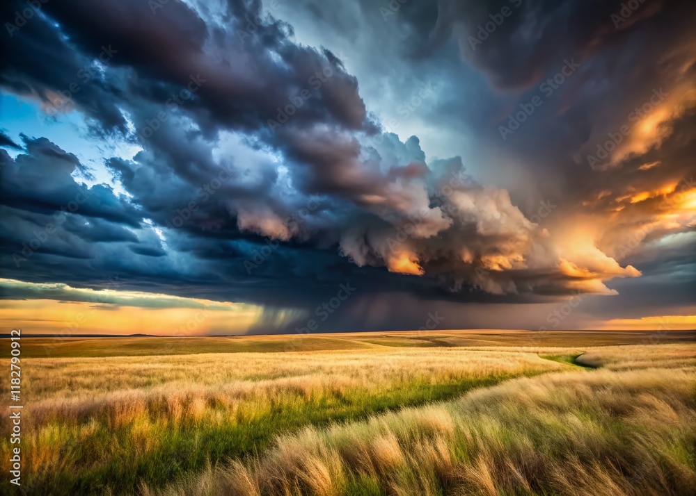 Dramatic Storm Clouds Rolling Over Vast Prairie Landscape - Epic Nature Photography Dramatic Storm Clouds Rolling Over Vast Prairie Landscape - Epic Nature Photography