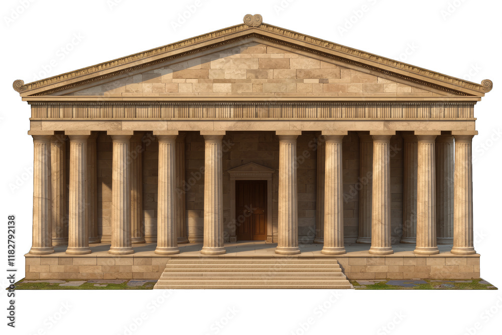 Ancient temple with columns and stone facade, showcasing Ancient temple with columns and stone facade, showcasing