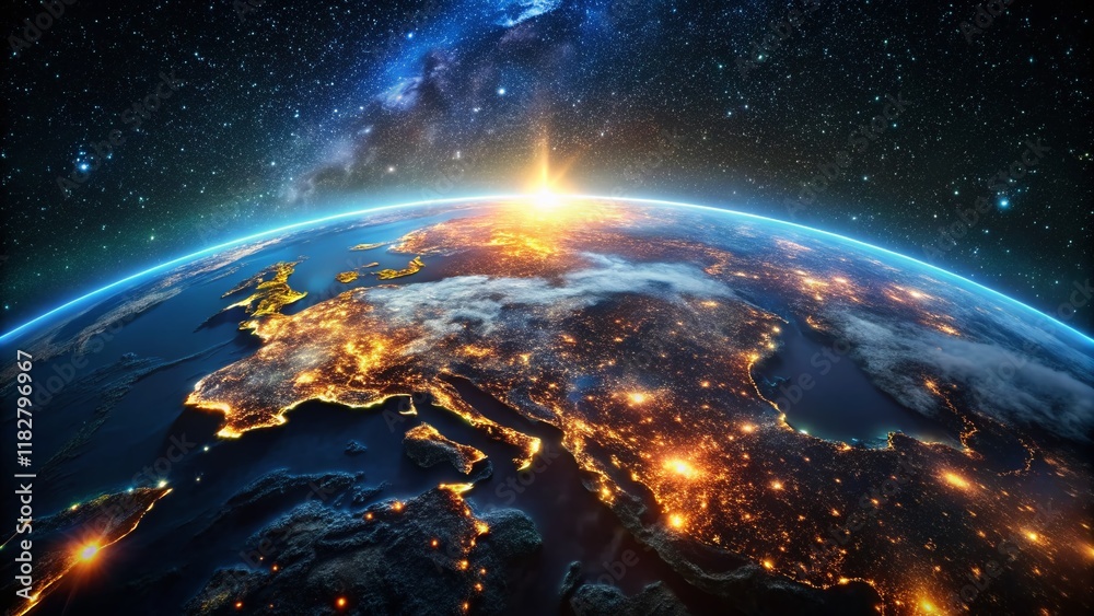 Fototapeta premium Earth at Night: Low Light Cosmic Perspective, Stunning Night View of Planet