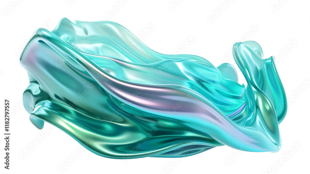 Abstract light teal green pink wave fluid holographic Iridescent 3D render icon isolated on white background Abstract light teal green pink wave fluid holographic Iridescent 3D render icon isolated on white background