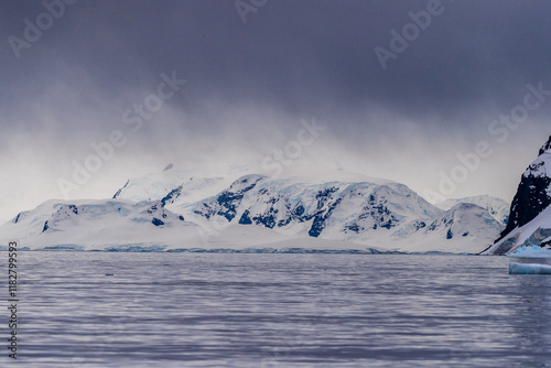 Impression of the icebergs and melting ice water along the Antarctic Peninsula. Image taken near Cuverville Island. photo