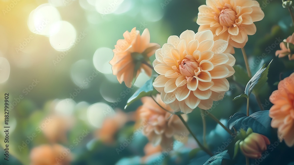 Peach Dahlias in a Summer Garden: A Serene Floral Scene Peach Dahlias in a Summer Garden: A Serene Floral Scene