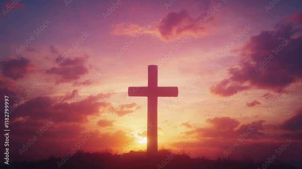 Sunset Cross Silhouette: A Serene Spiritual Scene Sunset Cross Silhouette: A Serene Spiritual Scene